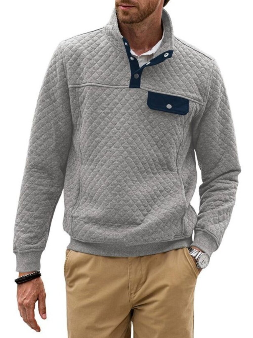 Muscogee Nation Diamond Quilted Pullover Sweatshirt Chest Pocket Gray Size Large